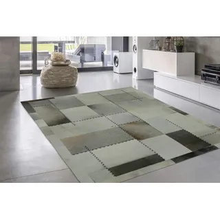 calo-deluxe Lederteppich "Solut 305 - Fellteppich" rechteckig 8 mm Höhe echtes Rinderfell, Patchwork, Wohnzimmer, grau