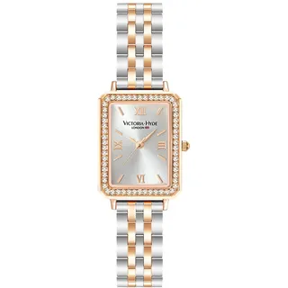 VICTORIA HYDE Rechteck Damenuhr Grün Dial Analog Quarz Armbanduhr mit Edelstahlarmband (Slive-Weiß)