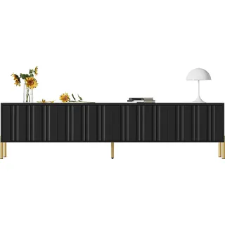 Fortuna Lai Schwarzer TV-Schrank 190 cm, goldene Holzbeine, elegantes Design, 38 cm (T) x 48 cm (H) - Schwarz