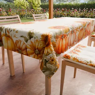 Petti Artigiani Italiani - Fleckabweisende rechteckige Tischdecke für Küche, Design Kürbis Pumpkin X18 Plätze (140 x 360 cm), Halloween-Tischdecke, 100% Made in Italy