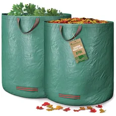 GardenGloss® 2X Gartenabfallsäcke mit Griffen - 272L Hohes Fassungsvermögen - UV-Stabil und Wasserabweisend - Wiederverwendbare und Stabile Gartensäcke