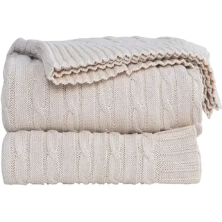 Shaddock Fishing Baumwolle Gestrickte Decke 4 Jahreszeiten Bettdecke- 130x180cm Ultra Weiche überwurf Decke Wohn-Kuscheldecke für Baby Couch Bett Sofa Stuhl Auto Büro (Muster Verdrehen, Beige)
