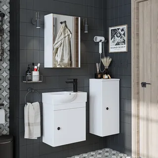 Badmöbelset - PUNTO - Unterschrank mit Waschbecken - Badezimmer Möbel - Gäste WC - Weiß