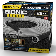 BIONIC STEEL 25-Fuß-Gartenschlauch, 304-Edelstahlmetall, superrobuster und flexibler Wasserschlauch, leicht, bruchsichere Aluminiumanschlüsse, knick- und verhedderungsfrei