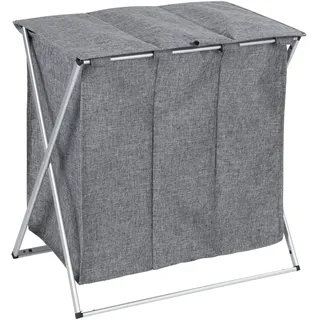 WENKO Wäschesammler Trio Top Grau meliert, Stabiler Wäschekorb mit Deckel und Tragegriffen, viel Stauraum mit 118 l und DREI Fächern, platzsparend zusammenfaltbar (B x H x T): 57 x 57 x 38 cm