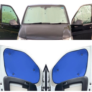 Fensterrollo-Set Kombatibel Mit VW T6 Transporter (2016-2020)(Komplettset LWB + Scheunentore) Hintergrundfarbe in Blau, Reversibel und Thermisch