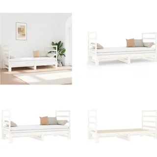 vidaXL Tagesbett Ausziehbar Weiß 2x(90x190) cm Massivholz Kiefer - Tagesbett - Tagesbetten - Schlafsofa - Schlafsofas - Weiß