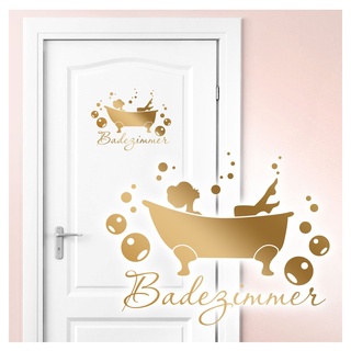 Wandaro Wandtattoo Badewanne I Gold (BxH) 27 x 21 cm I Badezimmer Bad Deko WC selbstklebend Aufkleber Türaufkleber Wandsticker Wandtatoo Tür W3407