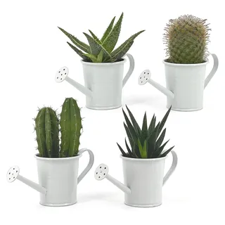 Set von 4 Mini Wasserkannen Vasen - Dekoration für Haus und Garten - Weiß