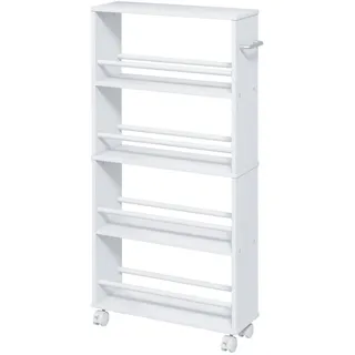 Homcom Rollwagen, Schmaler Servierwagen mit 4 Etagen, Griffe, für Küche, Weiß , Holzwerkstoff , 15x91x45 cm , Esszimmer, Servierwagen