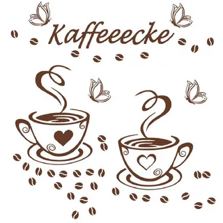 WandSticker4U®- 2 KAFFEETASSEN + 4 SCHMETTERLINGE in Braun selbstklebend I Wandtattoo Kaffee-tasse Bohnen Becher Coffee Sticker I Wand Aufkleber für Küche Esszimmer Büro Cafe Deko Sprüche