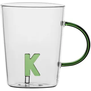 LA PORCELLANA BIANCA - Tasse Buchstabe K aus Borosilikatglas, Fassungsvermögen 400 ml, Kollektion Allalettera