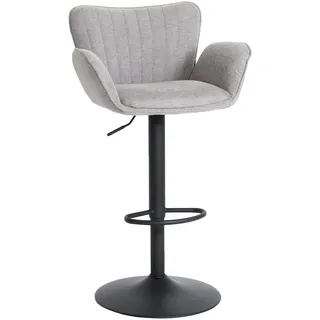 Mendler Barhocker HWC-M67, Drehstuhl Barstuhl, mit Armlehne Fußablage drehbar Stoff/Textil Eisen FSC® ~ hellgrau Fuß schwarz