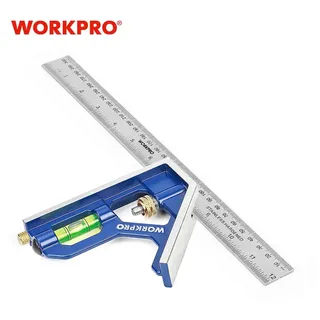 WorkPro Kombinationswinkel 300mm, Anschlagwinkel Universalwinkel mit Wasserwaage und Anreissnadel, Einstellbar Winkelmesser aus Edelstahl 90/45 Grad Messwerkzeug mit Zinklegierungsgriff