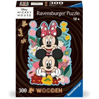 Ravensburger Wooden Puzzle 12000762 - Minnie 300 Teile Kontur-Holzpuzzle mit stabilen, individuellen Puzzleteilen und 25 kleinen Holzfiguren = Whimsies, für Disney-Fans ab 12 Jahren