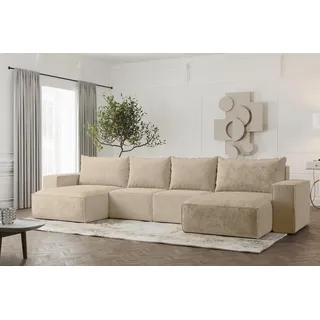 Wohnlandschaft U-Form Sofa ESTELLE in Stoff Abriamo Beige