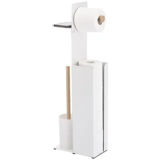 Spirella WC-Kombination mit Smartphone-Halterung, Stahl und Bambus, Yoni, mattweiß