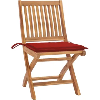 vidaXL Klappstühle mit Kissen, 4-teilig, Massivholz Teakholz - Rot