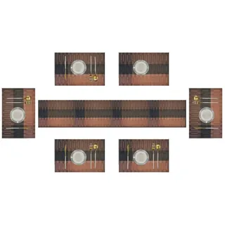 Eageroo PVC Platzsets (6er + Tischläufer),Platzdeckchen Tischsets Tischmatte Abwaschbar Abgrifffeste Hitzebeständig Schmutzabweisend für Küche Speisetisch,Braun