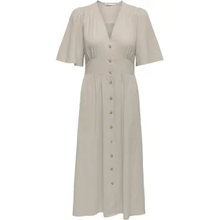 Sommerkleid ONLY "ONLTIZANA 2/4 MIDI DRESS WVN NOOS", Damen, Gr. M, N-Gr, silber lining, Web, Obermaterial: 100% Baumwolle, unifarben, regular fit Midi, V-Ausschnitt, Kleider Sommerkleid