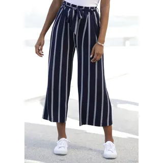 Culotte LASCANA "mit luftig-weitem Bein", Damen, Gr. 38, N-Gr, blau (marine, weiß, gestreift), Jersey, Obermaterial: 95% Viskose, 5% Elasthan, gestreift, figurumspielend 7/8-Länge, Hosen Culotte, Paperbag, luftige Jerseyhose, leichte Sommerhose, casual, Schlupfhose, Topseller