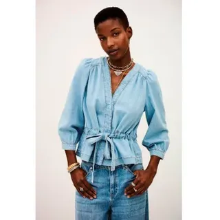 BA&SH für Damen. 1H24LAVI Bluse Lavina blau (38), Lässig, Baumwolle, Denim, Kurzarm