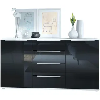 Vladon Sideboard Porto Schwarz Hochglanz , Holzwerkstoff , 139x72.5x35 cm , Kleinmöbel, Kommoden, Sideboards