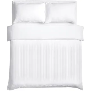 Good Nite Bettwäsche-Set für King-Size-Bett, Satin, gestreift, gebürstete Mikrofaser, 3-teilig, mit Kissenbezügen, ultraweich mit Eckbändern (Weiß, King-Size)