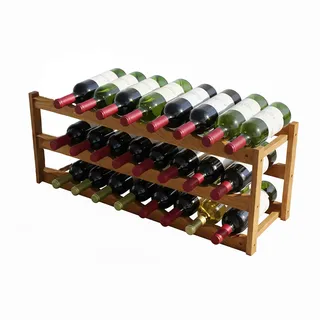 Relaxdays Weinregal, 24 Flaschen, Walnussholz, HBT: 28 x 78 x 21cm, Weinhalter für Rot- & Weißwein, Flaschenregal, Natur