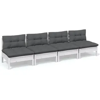 vidaXL 4-Sitzer-Gartensofa mit Anthrazit Kissen Massivholz Kiefer - Weiß