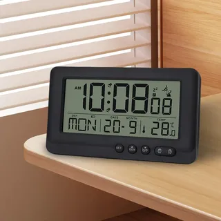 Digitaler Funkwecker, Digitaler Funkwecker mit Thermometer, Wecker Digital mit Zwei Weckzeiten,Funkuhr Digital mit Hintergrundbeleuchtung, Datum,Wochentag,Temperatur, Schlummerfunktion, ohne Batterie