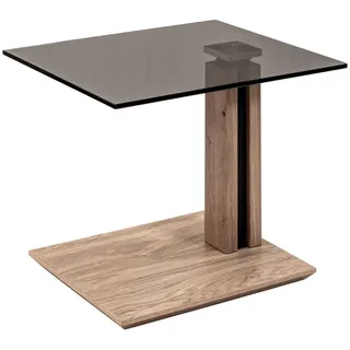 Venda Beistelltisch , Grau, Wildeiche , Holz, Metall, Glas , Wildeiche , furniert , rechteckig , Säule, Bodenplatte , 47x47-65x55 cm , höhenverstellbar , Holzmöbel, Holztische, Wohnzimmertische Holz, Beistelltische Holz