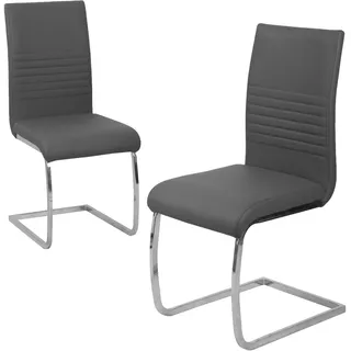 Svita LUCY 2er Set Esszimmerstühle Polsterstuhl Schwingstuhl Stühle Kunstleder Grau