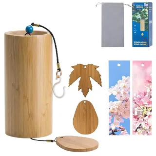 GYHWOFUL Japanisches Bambus Windspiel – Klangspiel in C-Dur für Meditation & Entspannung, Windspiele für draußen hängend, Zen Gartendeko für Balkon, Haus & Garten, Geschenkset
