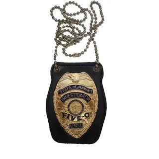 Piel Cabrera Wallet-Halter Badge Hawai Five - 0, Schwarz / Weiß, Rindsleder, Unisex, Brieftasche, Hawaii Five-O, Polizei, Metallplatte