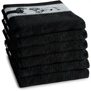 Geschirrtuch DDDDD "DDDDD Küchentuch Saar 50 x 55 cm, Schwarz (6er-Pack)", schwarz, B:50cm L:55cm, 100% Baumwolle, Geschirrtücher, Geschirrtuch, schnell trocknend, 100% Baumwolle, mit Dackel Bordüre