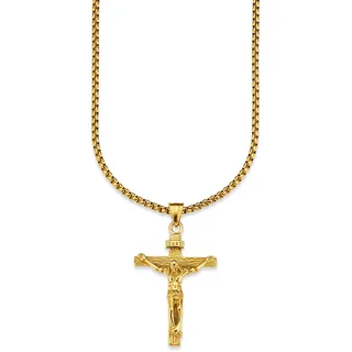 Bruno Banani Kette mit Anhänger »Schmuck Geschenk Halskette Kreuz Gravur INRI Venezianerkette«, goldfarben