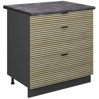 Vicco Küchenunterschrank Fame-Line Eiche Paneel 80 cm mit 3 Schubladen, AP Anthrazit , Eichefarben , Holzwerkstoff , Rechteckig , 80x82x60 cm , Küchen, Küchenmöbel, Küchenschränke, Küchenunterschränke