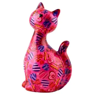 Pomme Pidou, Spardose aus Keramik, Katze, Karamell, Rosa, Herzmotiv, 12,5 x 10,3 x 21,5 cm