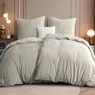 RUIKASI Flanell Bettwäsche 135 x 200 4teilig Beige - Warm Winter Bettwäsche Kuschel Plüsch Fleece Bettbezug Sets mit 2 Kissenbezüge 80x80cm