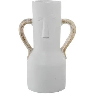 DRW Tischvase aus Keramik mit Gesicht und Griffen, Weiß und Gold, 25 x 16 x 38 cm