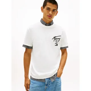 T-Shirt TOMMY JEANS "TJM REGULAR CITY SIGN", Herren, Gr. M, ecru, Single Jersey, Obermaterial: 100% Baumwolle, unifarben, regular fit normal, Rundhals, eingesetzt abgesteppte Kante, Shirts T-Shirt, Regular fit mit Markenprint