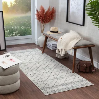 livabliss Nagano Boho Kurzflor Wohnzimmerteppich, Schlafzimmer & Esszimmer, modern in Weiß & Grau