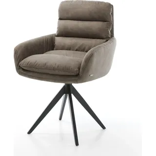 DELIFE Esszimmerstuhl Abelia-Flex mit Armlehnen Mikrofaser Taupe Vintage Kreuzgestell kantig Schwarz - Taupe, Beige