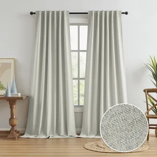 keqiaosuocai Verdunklungsvorhänge aus Leinen, 340 cm, 300 cm, 300 cm lang, mit Schlaufensystem, Vorhänge für Landhaus, hohe Decke, Wohnzimmer, extra lang, strukturierte Vorhänge für Landvilla, 127 x