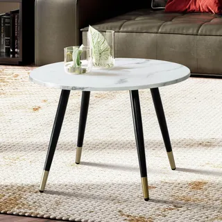 FineBuy Couchtisch 60x60x41 cm mit Marmor Optik Weiß Modern Design Wohnzimmertisch mit Metall-Gestell Sofatisch Rund Tisch Beistelltisch Wohnzimmer - Weiß