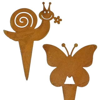 famos Gartenstecker Roststecker Gartenfigur Deko Verschiedene Designs (Schmetterling und Schnecke)