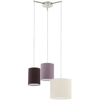 EGLO Pendelleuchte Tombolo, 3 flammige Hängelampe, Hängeleuchte aus Stahl und Textil in Nickel-Matt, Creme, Taupe, Braun, Esstischlampe, Wohnzimmerlampe hängend mit E27 Fassung