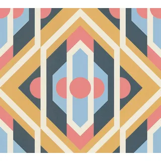 A.S. Création Retro-Tapete 70er Jahre 0,53 x 8,5 m -Tapete-Vintage mit Caro-Muster in Blau, Rot, Braun - Vliestapete Retro Chic Made in Germany - 395314