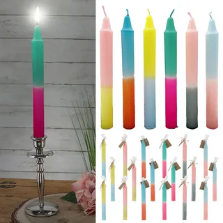 Stabkerze Colorful 24er Set | rund 2x19cm 6 Farbverläufe Paraffin | Wachskerze Echtwachs (1 x 24er Set Stabkerze Colorful)